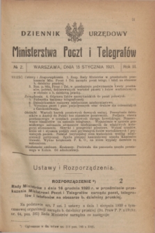 Dziennik Urzędowy Ministerstwa Poczt i Telegrafów. R.3, № 2 (15 stycznia 1921)