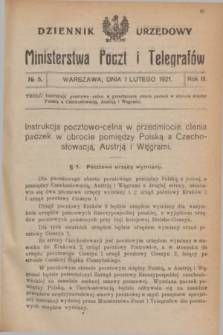 Dziennik Urzędowy Ministerstwa Poczt i Telegrafów. R.3, № 5 (1 lutego 1921)