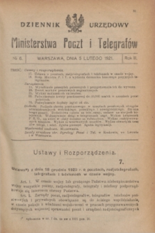 Dziennik Urzędowy Ministerstwa Poczt i Telegrafów. R.3, № 6 (5 lutego 1921)