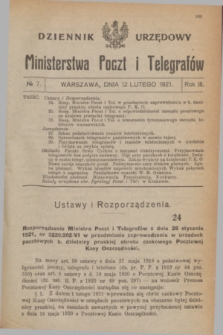Dziennik Urzędowy Ministerstwa Poczt i Telegrafów. R.3, № 7 (12 lutego 1921)