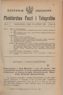 Dziennik Urzędowy Ministerstwa Poczt i Telegrafów. R.3, № 9 (19 lutego 1921)