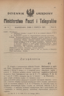 Dziennik Urzędowy Ministerstwa Poczt i Telegrafów. R.3, № 11 (5 marca 1921)