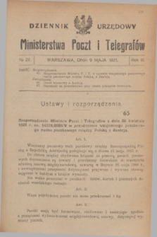Dziennik Urzędowy Ministerstwa Poczt i Telegrafów. R.3, № 22 (9 maja 1921)
