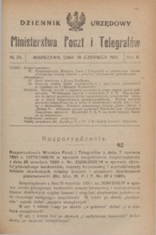 Dziennik Urzędowy Ministerstwa Poczt i Telegrafów. R.3, № 29 (18 czerwca 1921)