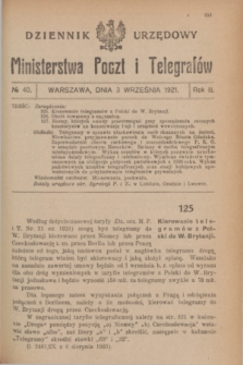 Dziennik Urzędowy Ministerstwa Poczt i Telegrafów. R.3, № 40 (3 września 1921)