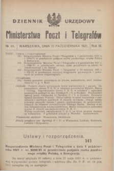 Dziennik Urzędowy Ministerstwa Poczt i Telegrafów. R.3, № 46 (15 października 1921)