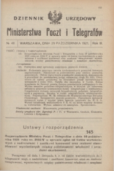 Dziennik Urzędowy Ministerstwa Poczt i Telegrafów. R.3, № 48 (29 października 1921)