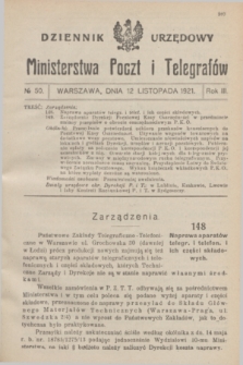 Dziennik Urzędowy Ministerstwa Poczt i Telegrafów. R.3, № 50 (12 listopada 1921)