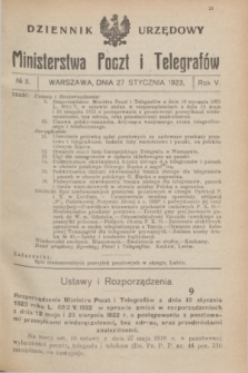 Dziennik Urzędowy Ministerstwa Poczt i Telegrafów. R.5, № 3 (27 stycznia 1923)