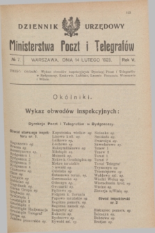 Dziennik Urzędowy Ministerstwa Poczt i Telegrafów. R.5, № 7 (14 lutego 1923)