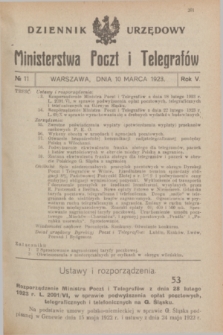 Dziennik Urzędowy Ministerstwa Poczt i Telegrafów. R.5, № 11 (10 marca 1923)