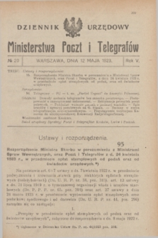 Dziennik Urzędowy Ministerstwa Poczt i Telegrafów. R.5, № 20 (12 maja 1923)