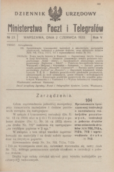 Dziennik Urzędowy Ministerstwa Poczt i Telegrafów. R.5, № 23 (2 czerwca 1923)