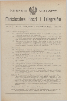 Dziennik Urzędowy Ministerstwa Poczt i Telegrafów. R.5, № 24 (9 czerwca 1923)