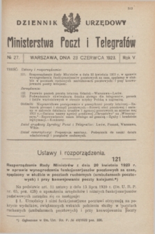 Dziennik Urzędowy Ministerstwa Poczt i Telegrafów. R.5, № 27 (23 czerwca 1923)