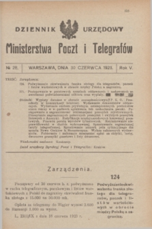 Dziennik Urzędowy Ministerstwa Poczt i Telegrafów. R.5, № 28 (30 czerwca 1923) + dod.
