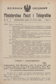 Dziennik Urzędowy Ministerstwa Poczt i Telegrafów. R.5, № 32 (28 lipca 1923)