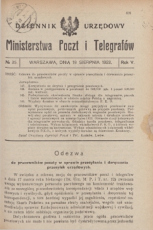Dziennik Urzędowy Ministerstwa Poczt i Telegrafów. R.5, № 35 (18 sierpnia 1923)