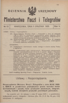 Dziennik Urzędowy Ministerstwa Poczt i Telegrafów. R.5, № 53 (8 grudnia 1923)