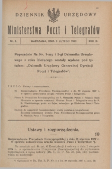 Dziennik Urzędowy Ministerstwa Poczt i Telegrafów. R.9, nr 3 (8 lutego 1927)
