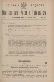 Dziennik Urzędowy Ministerstwa Poczt i Telegrafów. R.9, № 4 (12 lutego 1927)