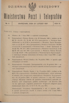 Dziennik Urzędowy Ministerstwa Poczt i Telegrafów. R.9, nr 6 (24 lutego 1927)