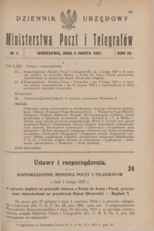 Dziennik Urzędowy Ministerstwa Poczt i Telegrafów. R.9, nr 7 (5 marca 1927)