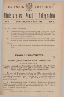 Dziennik Urzędowy Ministerstwa Poczt i Telegrafów. R.9, № 9 (16 marca 1927)