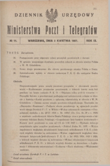 Dziennik Urzędowy Ministerstwa Poczt i Telegrafów. R.9, nr 11 (2 kwietnia 1927)