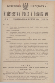 Dziennik Urzędowy Ministerstwa Poczt i Telegrafów. R.9, № 15 (27 kwietnia 1927)