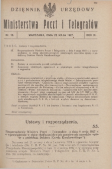 Dziennik Urzędowy Ministerstwa Poczt i Telegrafów. R.9, nr 18 (23 maja 1927)