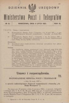 Dziennik Urzędowy Ministerstwa Poczt i Telegrafów. R.9, № 23 (9 lipca 1927)
