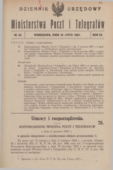 Dziennik Urzędowy Ministerstwa Poczt i Telegrafów. R.9, № 25 (23 lipca 1927)