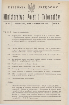 Dziennik Urzędowy Ministerstwa Poczt i Telegrafów. R.9, № 35 (10 listopada 1927)