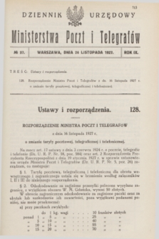 Dziennik Urzędowy Ministerstwa Poczt i Telegrafów. R.9, № 37 (24 listopada 1927)