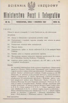 Dziennik Urzędowy Ministerstwa Poczt i Telegrafów. R.9, nr 38 (7 grudnia 1927) + dod.