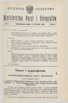 Dziennik Urzędowy Ministerstwa Poczt i Telegrafów. R.10, № 1 (7 stycznia 1928)