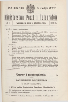 Dziennik Urzędowy Ministerstwa Poczt i Telegrafów. R.11, № 1 (26 stycznia 1929) + dod.