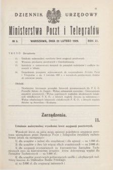 Dziennik Urzędowy Ministerstwa Poczt i Telegrafów. R.11, № 3 (23 lutego 1929)