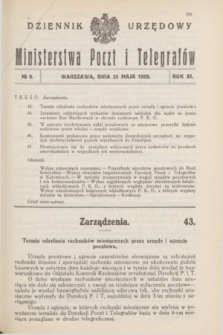 Dziennik Urzędowy Ministerstwa Poczt i Telegrafów. R.11, № 9 (25 maja 1929)