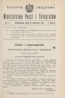 Dziennik Urzędowy Ministerstwa Poczt i Telegrafów. R.11, № 11 (28 czerwca 1929)