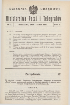 Dziennik Urzędowy Ministerstwa Poczt i Telegrafów. R.11, № 12 (1 lipca 1929)