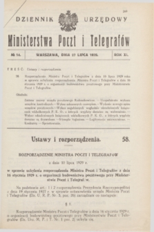 Dziennik Urzędowy Ministerstwa Poczt i Telegrafów. R.11, № 14 (27 lipca 1929)