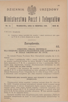 Dziennik Urzędowy Ministerstwa Poczt i Telegrafów. R.11, № 16 (24 sierpnia 1929)