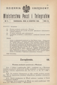 Dziennik Urzędowy Ministerstwa Poczt i Telegrafów. R.11, № 17 (29 sierpnia 1929)