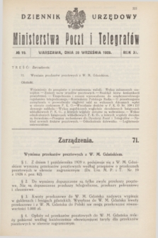 Dziennik Urzędowy Ministerstwa Poczt i Telegrafów. R.11, № 19 (28 września 1929)