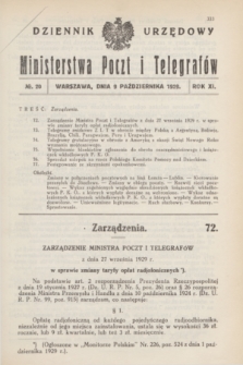 Dziennik Urzędowy Ministerstwa Poczt i Telegrafów. R.11, № 20 (9 października 1929)