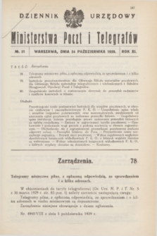 Dziennik Urzędowy Ministerstwa Poczt i Telegrafów. R.11, № 21 (24 października 1929)