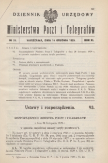 Dziennik Urzędowy Ministerstwa Poczt i Telegrafów. R.11, № 24 (10 grudnia 1929)