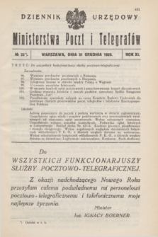 Dziennik Urzędowy Ministerstwa Poczt i Telegrafów. R.11, № 25 (31 grudnia 1929)